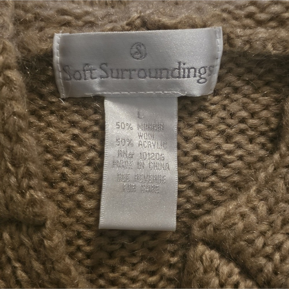 Soft Surroundings Camel Knit Hooded Mohair Wool Button Front Cardigan Sweater L - Picture 3 of 4